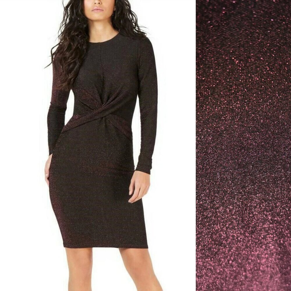 Michael Kors Metallic Twist Front Long Sleeve Cocktail Dress Glam Womens Large